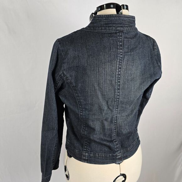 Levi's Jean Jacket Women's Large Mock Neck Button Dk Wash Blue Strauss Signature - Picture 15 of 16